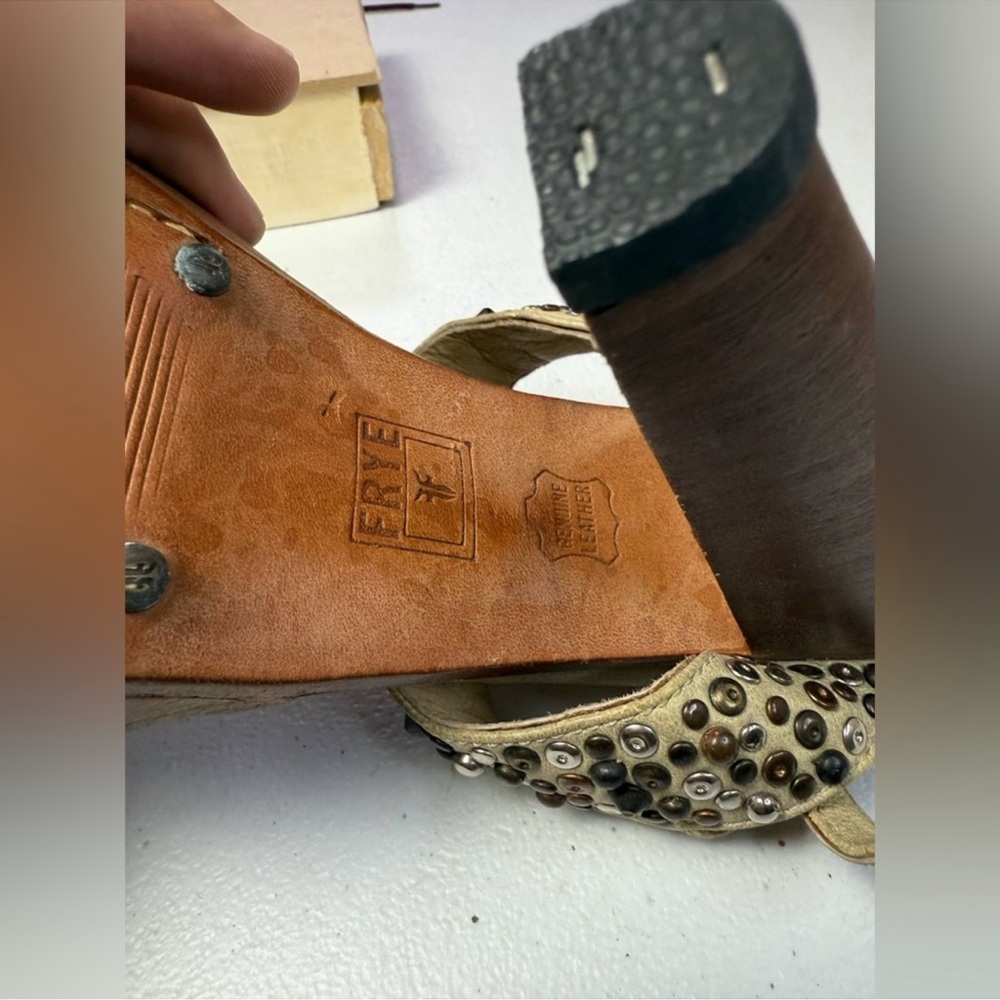 FRYE SUEDE Studded Gold Platform Heels - Picture 8 of 11